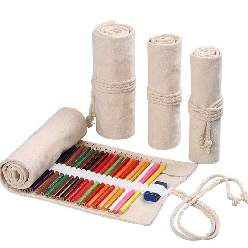 Funny live 36/48/72 Slots Colored Pencil Wrap Pencils Roll Holder Coloring Pencils Organizer Holder Colored Pen Paint Brush Storage Pouch Portable for Artist Student (Natural color, 48 Slots) - Image 1